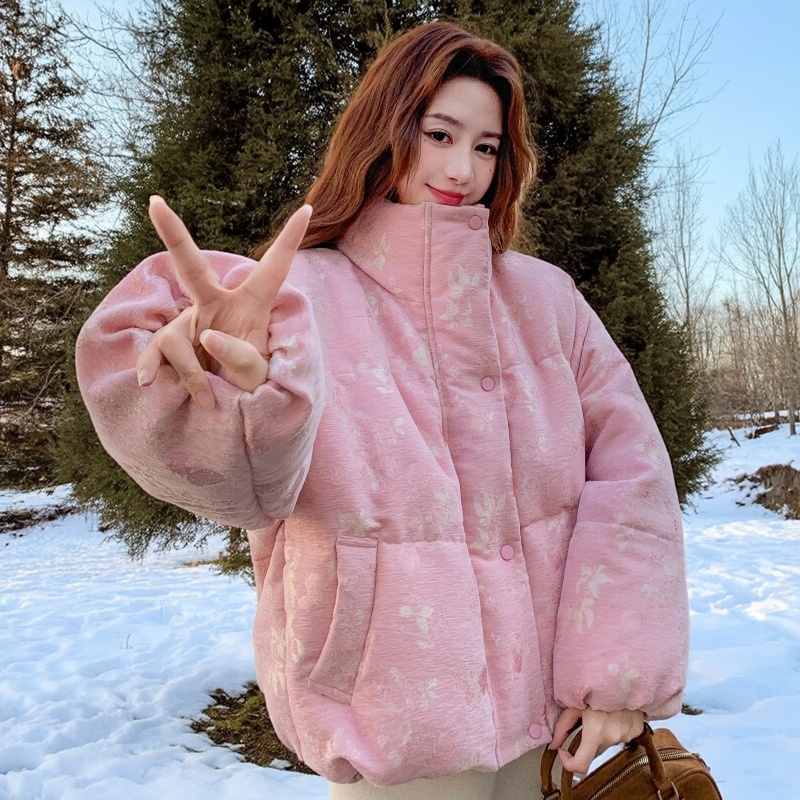 新款90绒！粉色印花显白立领短款羽绒服加厚短外套D936-P310K428