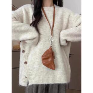 慵懒风白色毛衣女秋冬季2025新款小个子软糯高级感宽松套头厚上衣