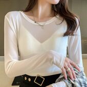 夏季 恤 百搭透明内搭长袖 外搭冰丝防晒上衣网纱打底衫 女春秋薄款