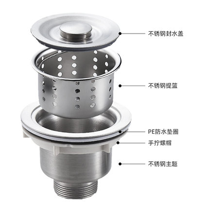 。厨房洗菜盆下水管配件水槽下水道防臭排水管不锈钢洗碗槽单槽套