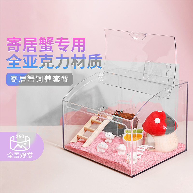 寄居蟹小宠物饲养箱缸饲养套装造景攀爬专用翻盖亚克力箱别墅小屋