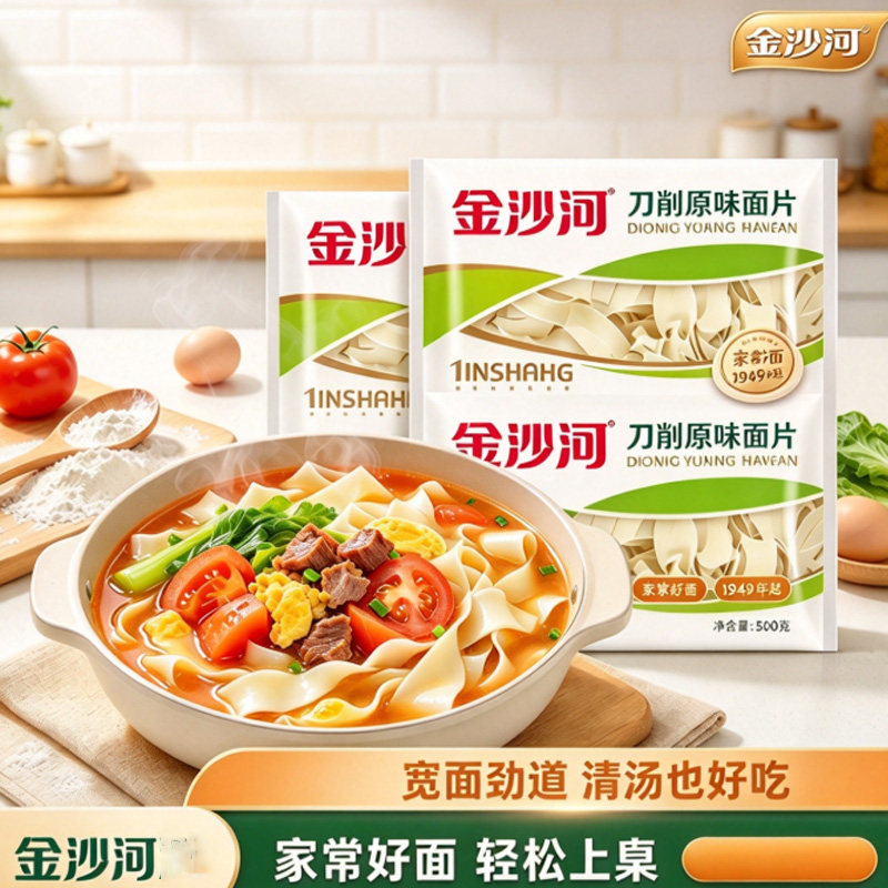 金沙河薄厚适中刀削原味面片200g杂粮轻食待煮麦香味浓菱形面叶