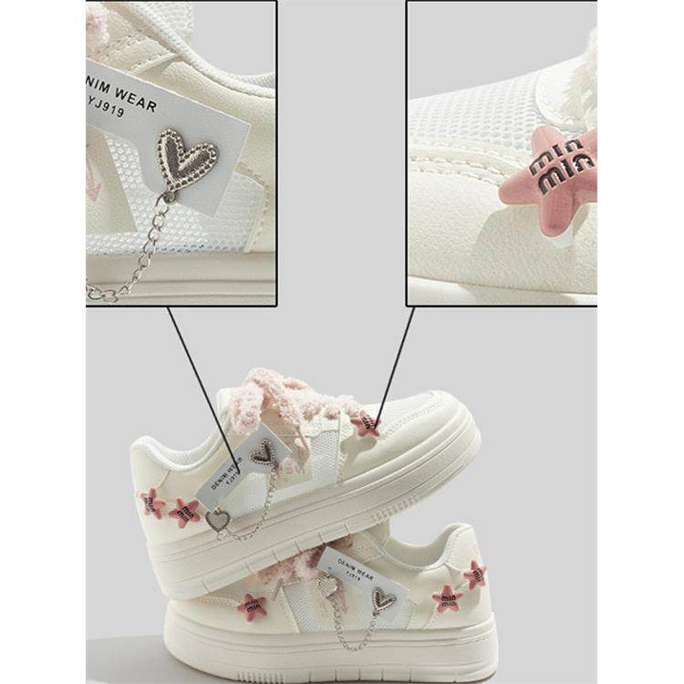 英国下一条路粉色之星白色女鞋2025春秋季多功能学生休闲厚底运动,女鞋,休闲板鞋,淘宝优惠券,粉丝福利购,淘宝优惠卷