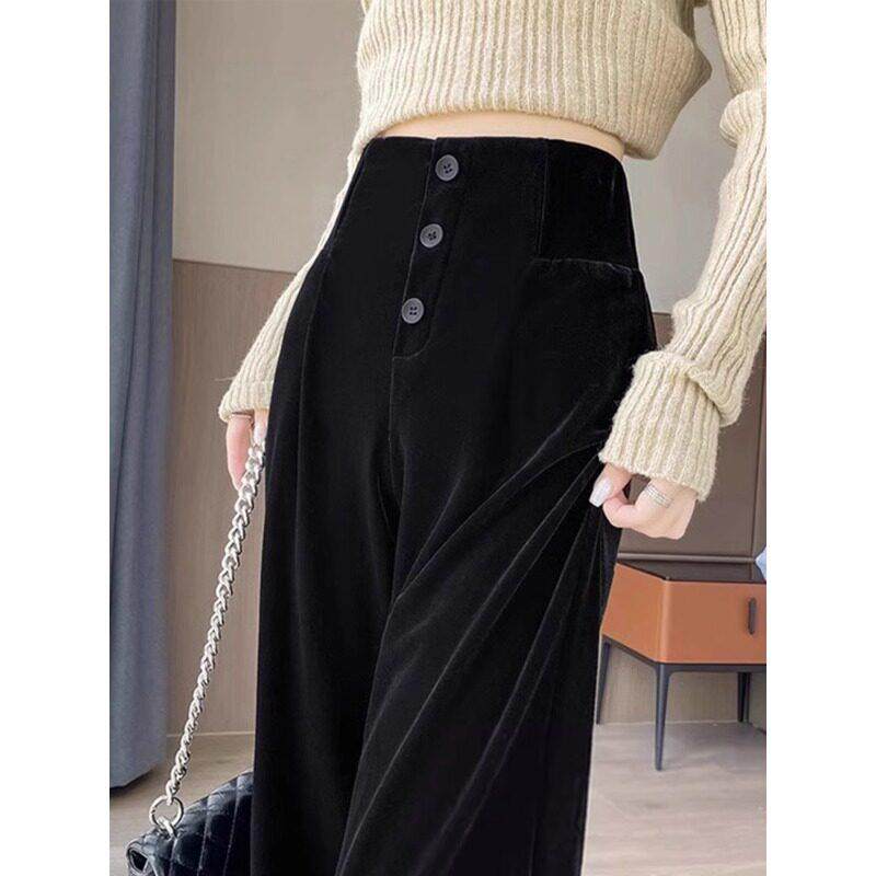 法国ROUJE NAIVE高端金丝绒阔腿裤女加绒高腰垂感窄版直筒丝绒裤,女装/女士精品,大码裤装,淘宝优惠券,粉丝福利购,淘宝优惠卷