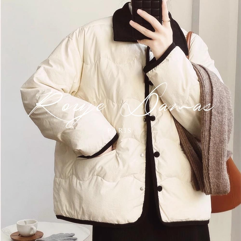Rouje Damas小香风翻领羽绒服女时尚洋气韩版小个子短款宽松外套