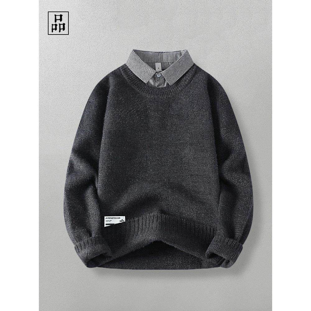 假两件设计！方格纹理！日系套头暗格衬衫领假两件针织毛衣外套男,男装,秀禾服,淘宝优惠券,粉丝福利购,淘宝优惠卷