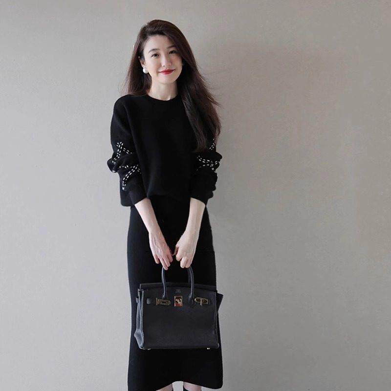 欧洲站秋季2024新款女装名媛裙子高级感毛衣套装半身裙针织两件套