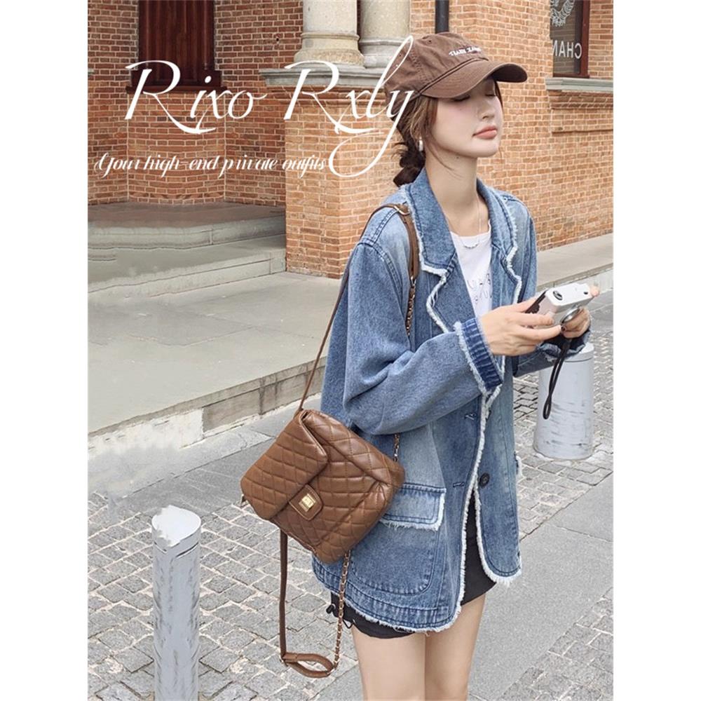 RIXO RXLY覆古牛仔外套女春秋季小众设计感宽松显瘦休闲西服上衣