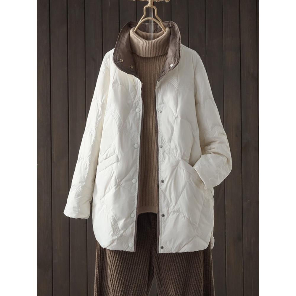 潮牌轻薄羽绒服女中长款2025新款胖mm大码宽松显瘦白鸭绒薄款外套