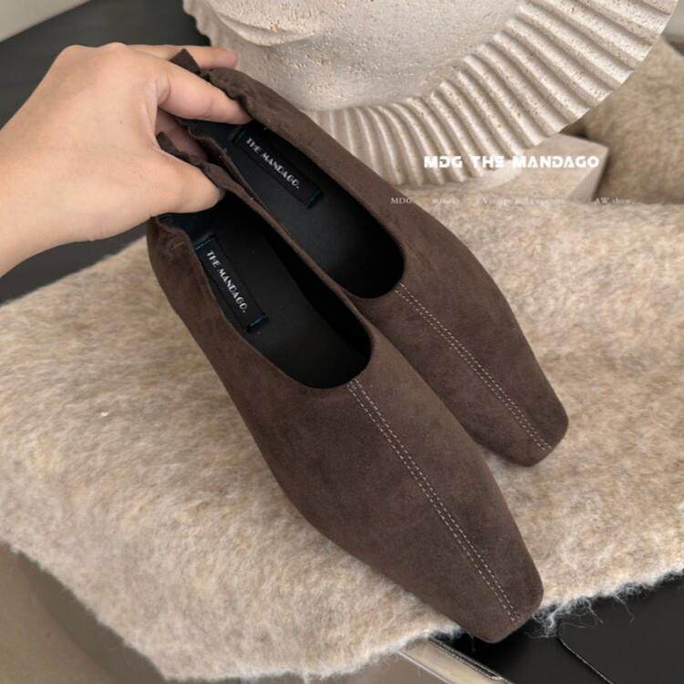 美拉德法式覆古气质单鞋女平底2025新款秋冬绒面一脚蹬休闲豆豆鞋,女鞋,浅口单鞋,淘宝优惠券,粉丝福利购,淘宝优惠卷