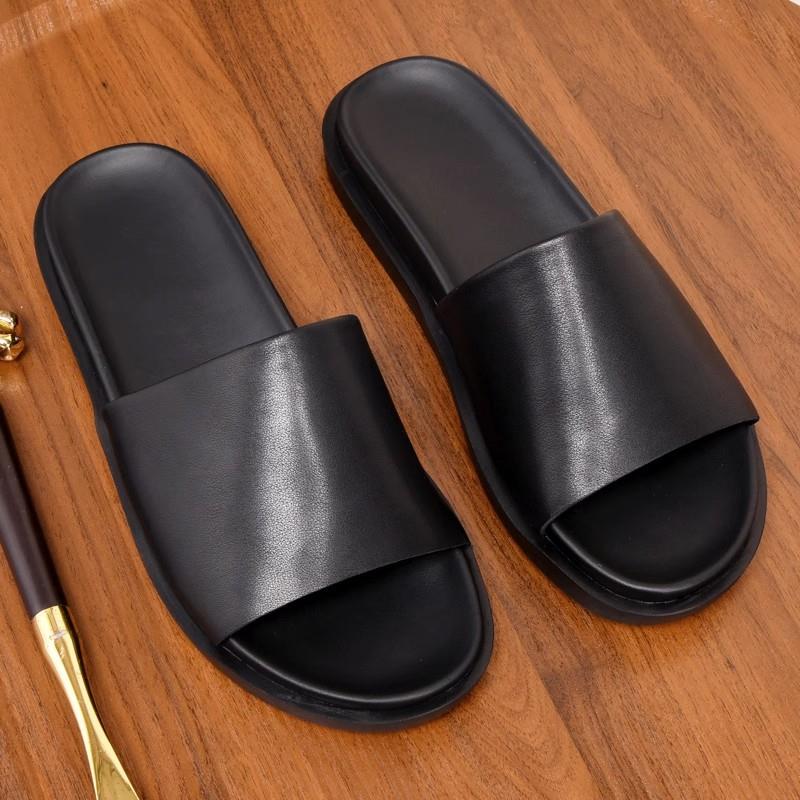 HK style sneakers~牛皮拖鞋男2025夏季外穿一字拖软底防滑沙滩鞋
