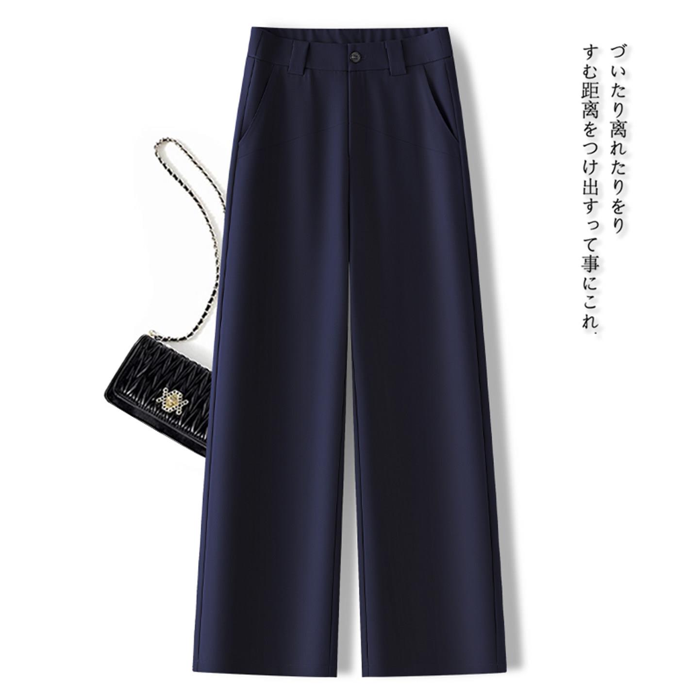 藏青色西装阔腿裤女春秋2026新款高腰显瘦直筒裤超好看九分休闲裤