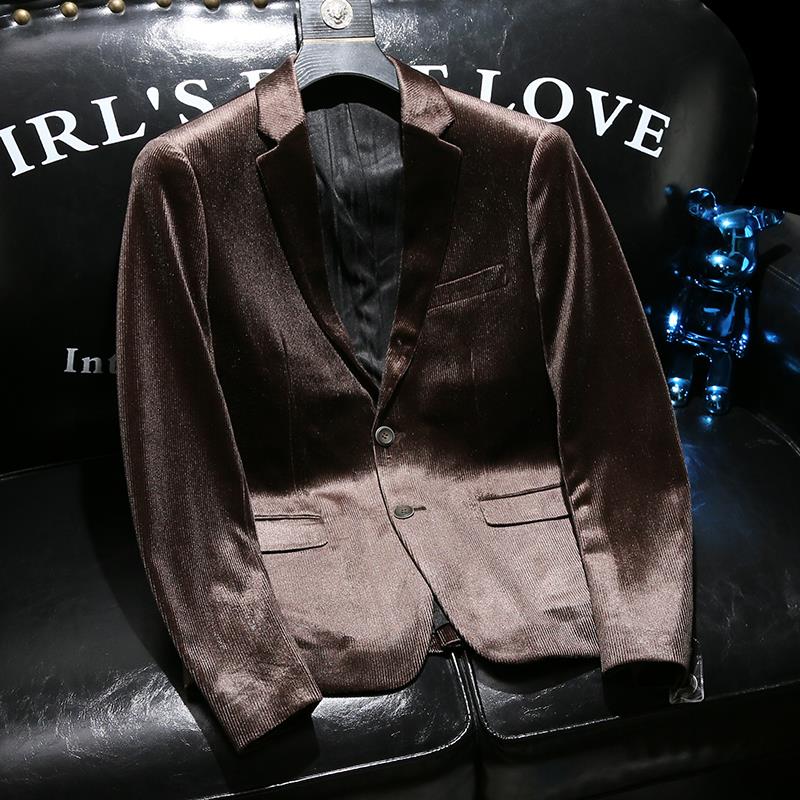 TWG金丝绒休闲西服外套男秋冬2024新款修身小西装商务休闲单西装