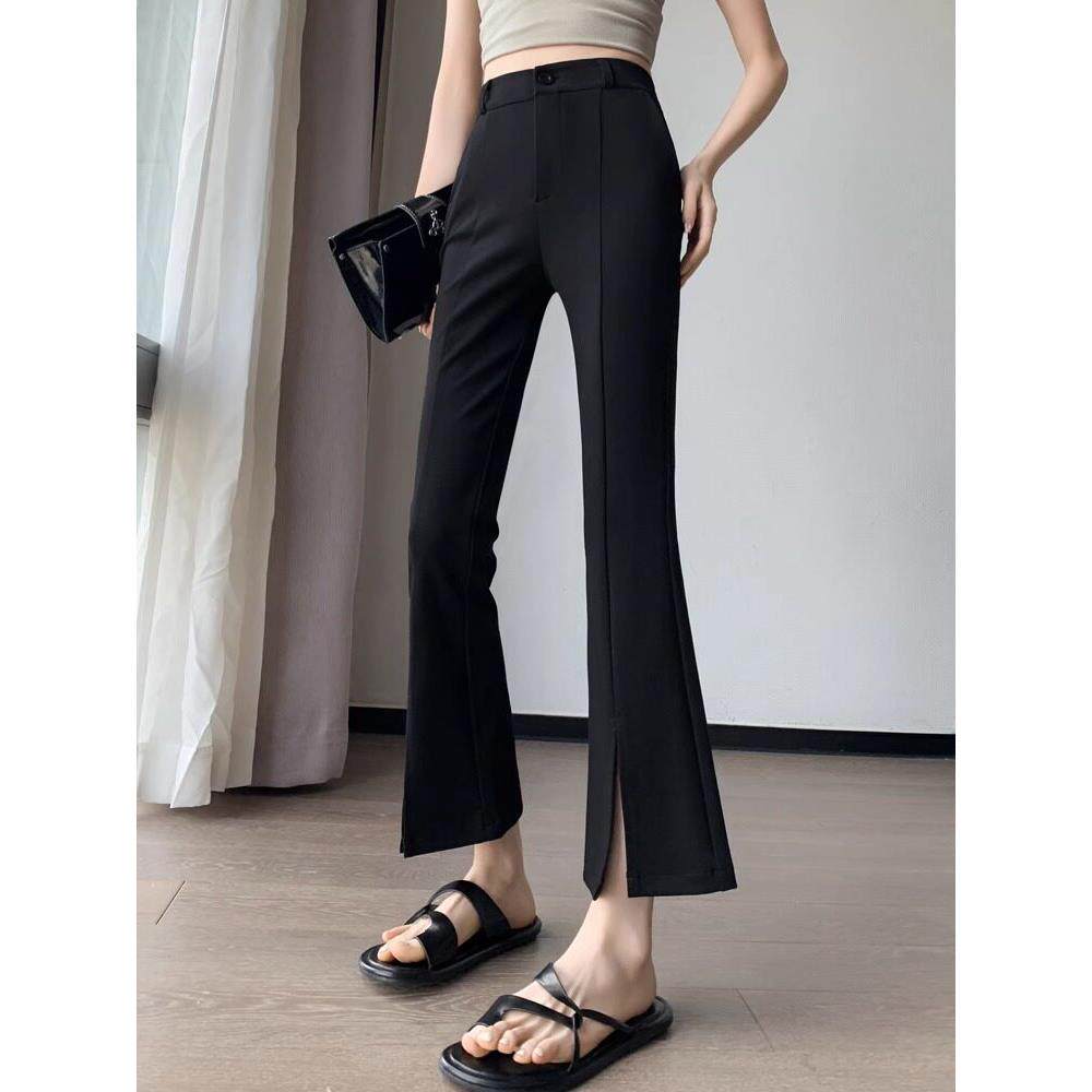 冰丝微喇叭裤女士夏季瘦2025新高腰八分小开衩九分西装裤