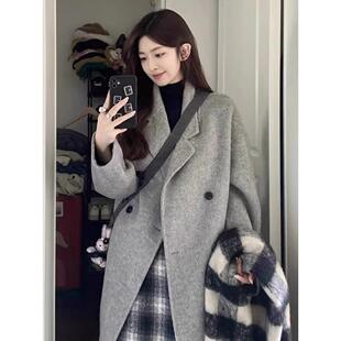 艾丽恩裳双面羊绒大衣女2025年冬新款宽松小个子中长款羊毛呢外套