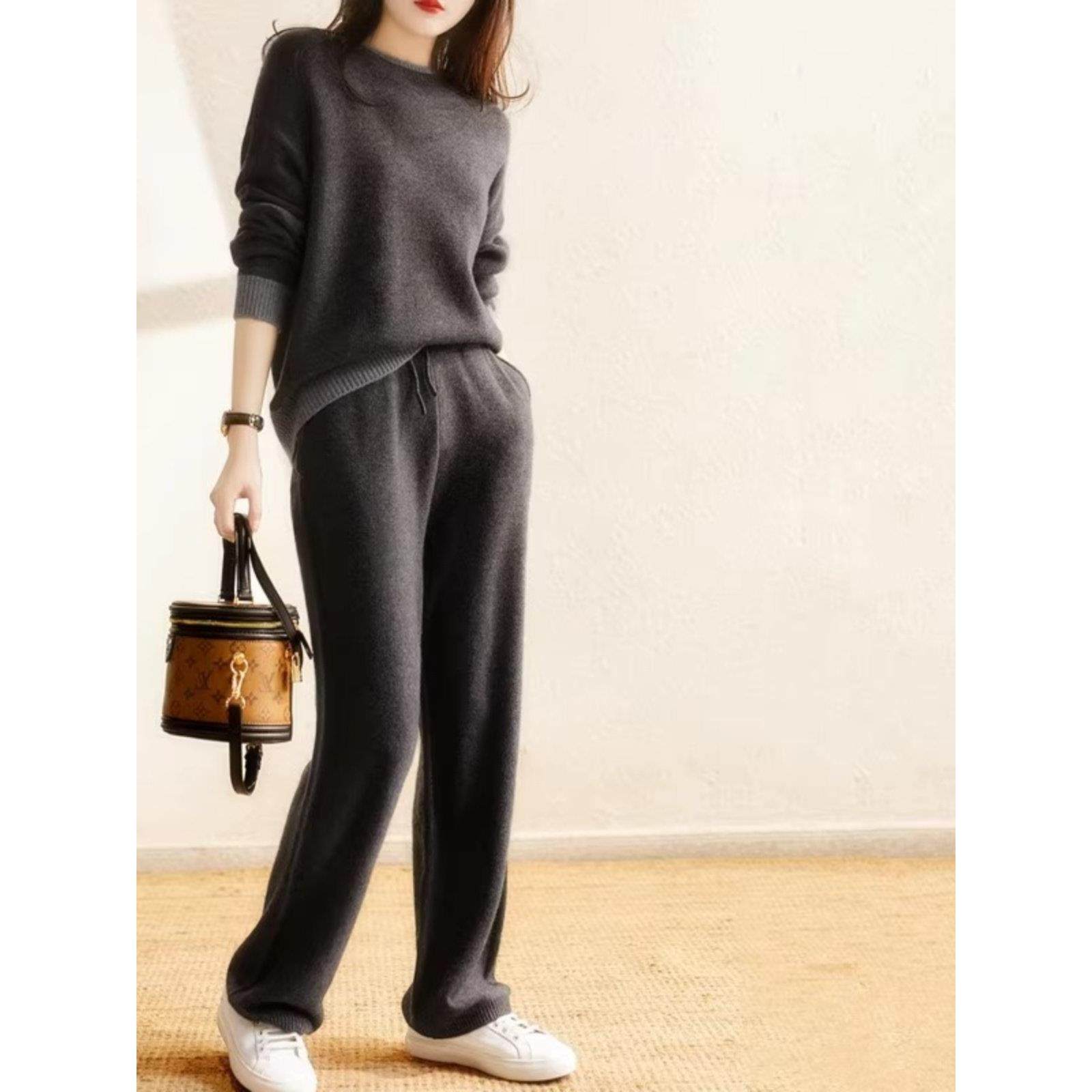 欧洲秋季女装2024新时尚名媛气质运动套装阔腿裤针织两件套