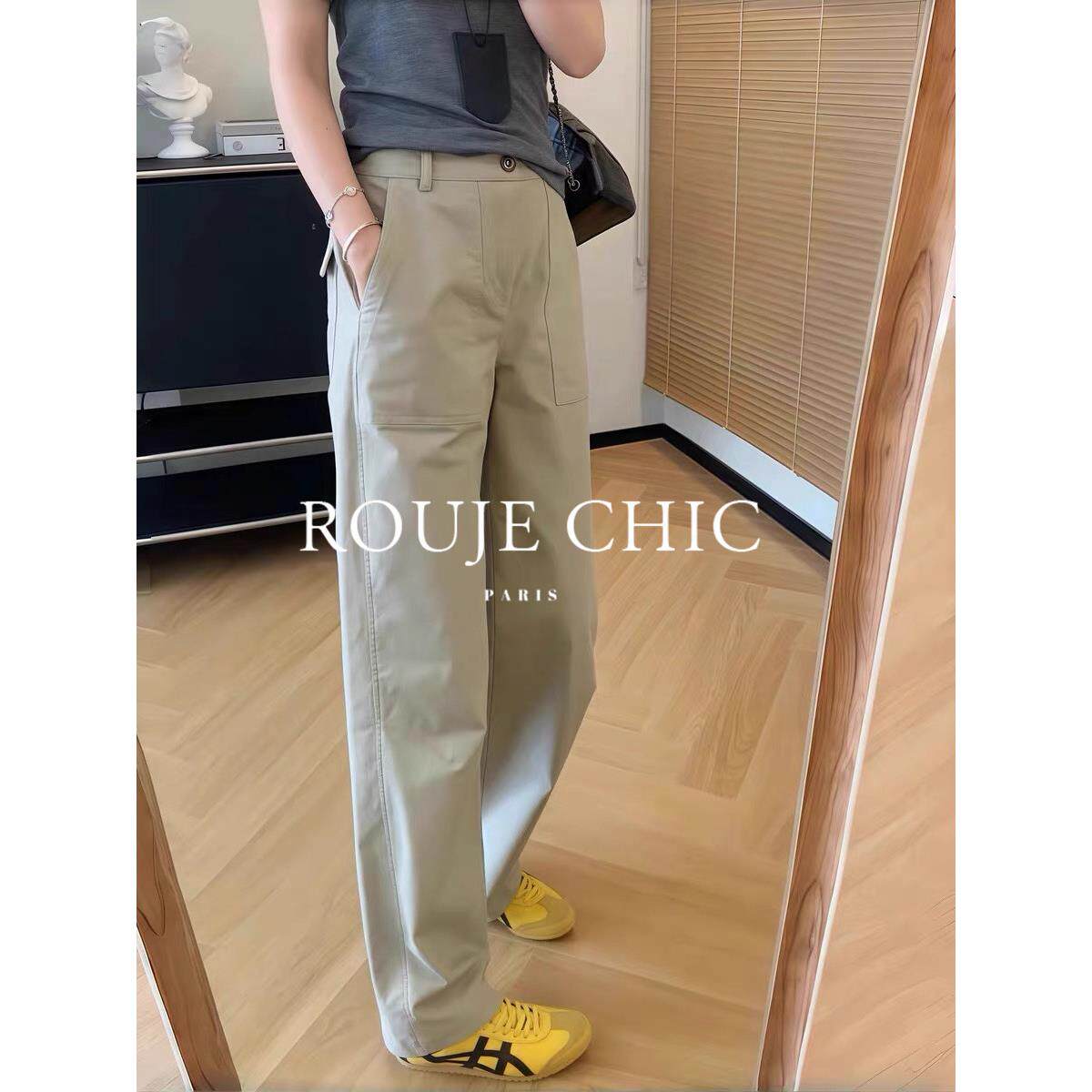 法国rouje chic夏季法式设计感工装修身长裤女高腰直筒休闲阔腿裤