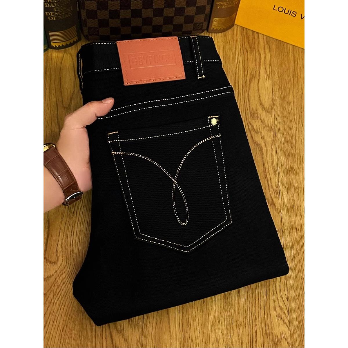 『ZaSaFran』经典刺绣牛仔裤男原色黑不易掉色弹力修身新品长裤潮