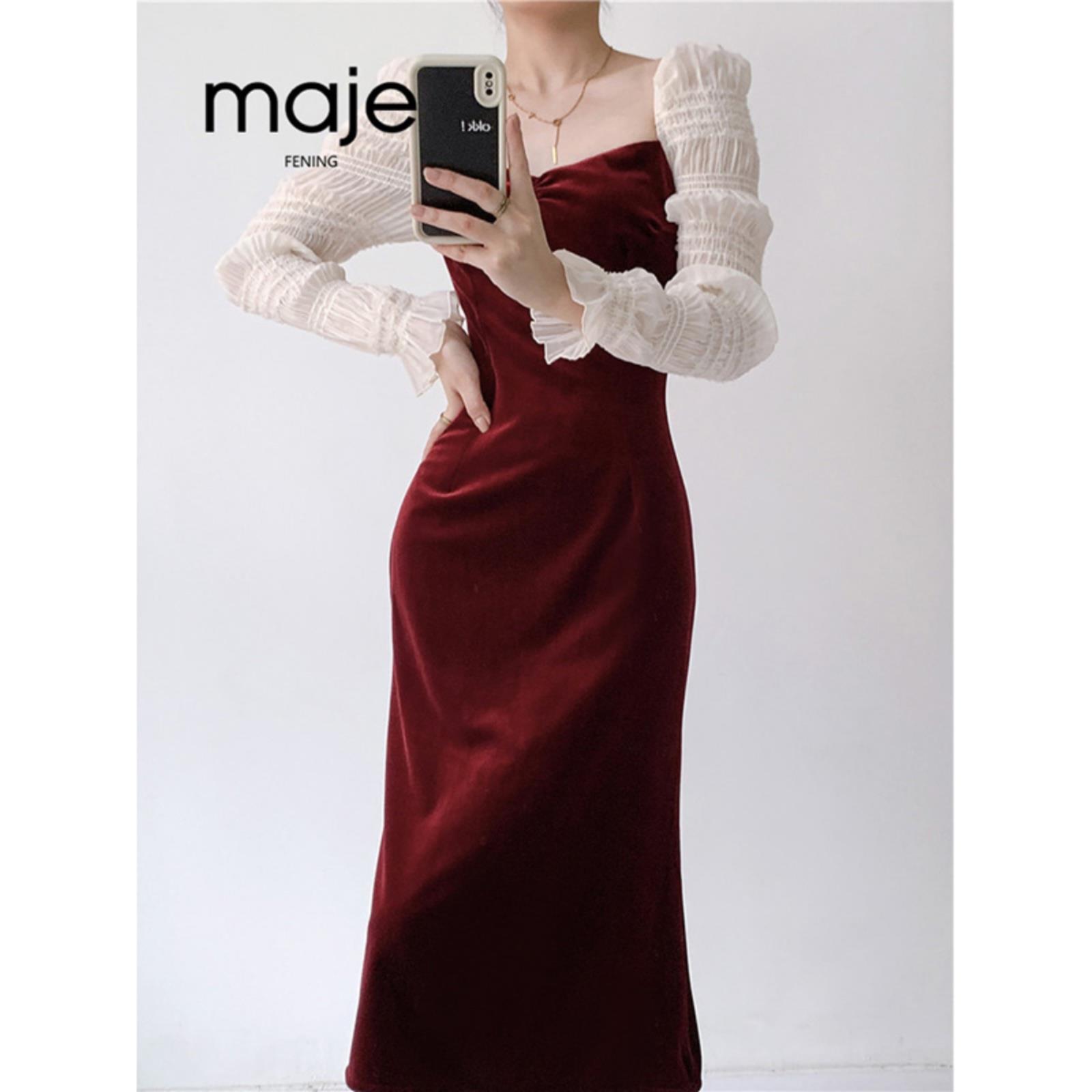 高端定制 法式覆古连衣裙2025秋轻奢显瘦丝绒裙气质小礼服