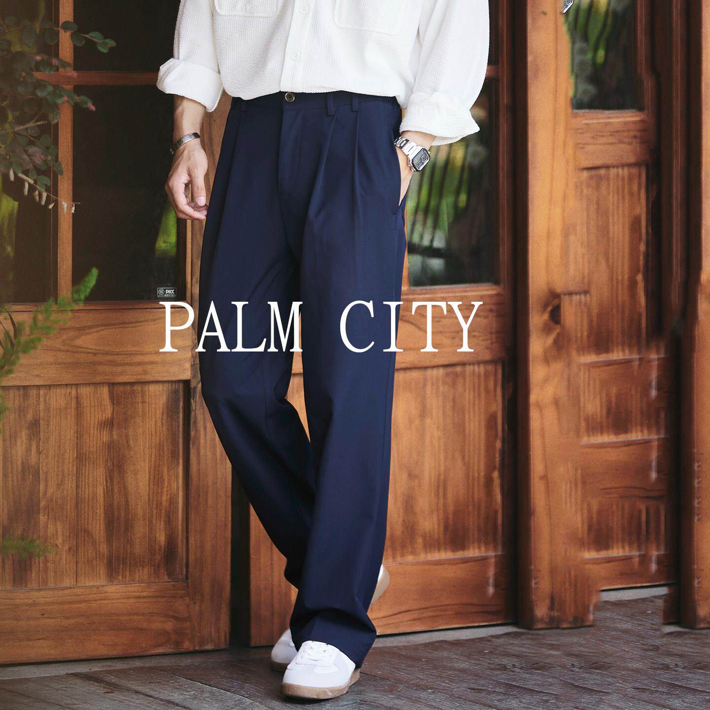 PALM CITY通勤垂坠感休闲裤老钱风西裤男大码春夏季直筒宽松长裤