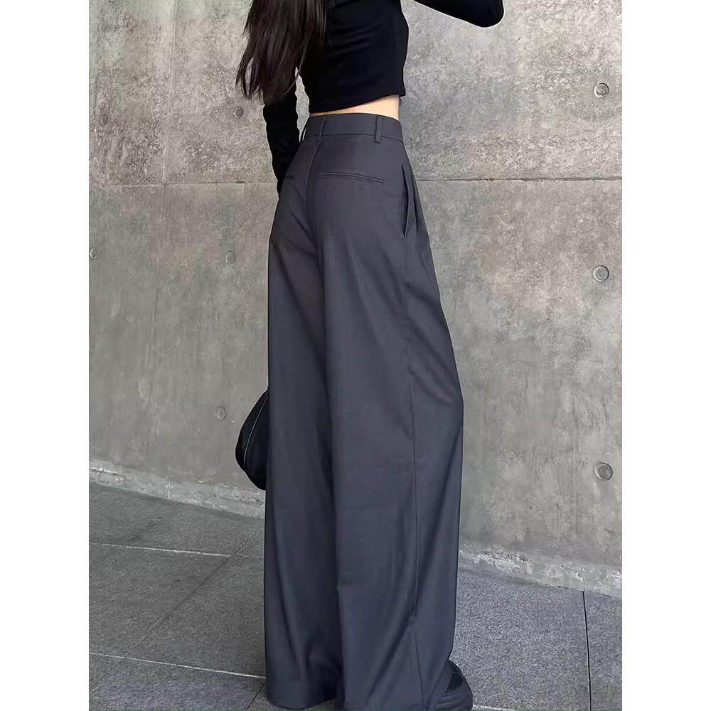 2025夏季新款灰色西装裤女高腰垂感薄款阔腿裤直筒休闲 覆古拖地