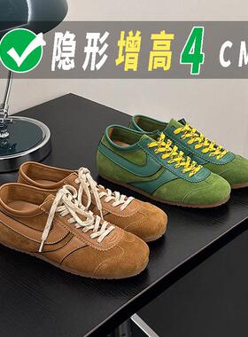爆软牛皮丨棕色德训鞋4cm内增高2025新款女春季得迅dvn覆古休闲