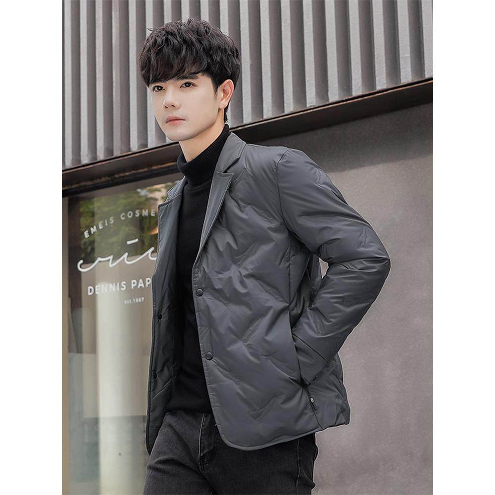 高端轻薄西装羽绒服男冬季短款潮流修身新款休闲保暖男士西服外套