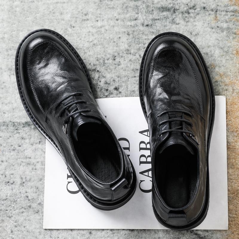 软羊皮皮鞋男真皮脚宽正装商务男鞋高级感英伦圆头男士休闲鞋黑色