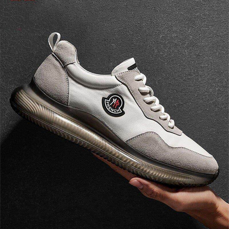 男鞋夏季透气2025新款男士真皮休闲 运动鞋百搭爆米花气垫跑步鞋