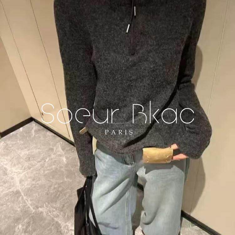法国SOEUR BKAC春季法式复古连帽条纹半拉链t恤女时尚磨毛打底衫