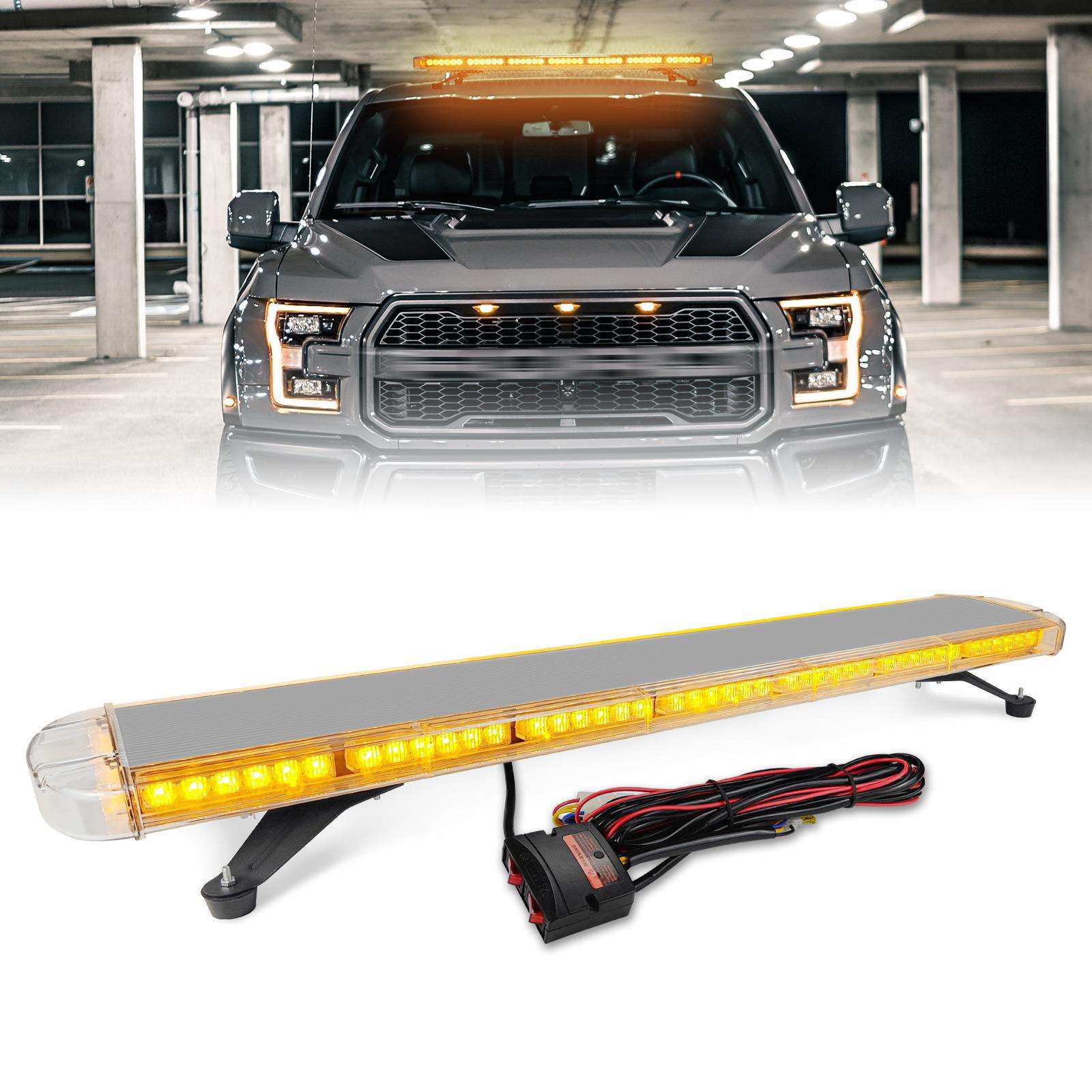 汽车96LED长排警示灯长条应急闪光车顶爆闪灯高亮频闪开道吸顶灯