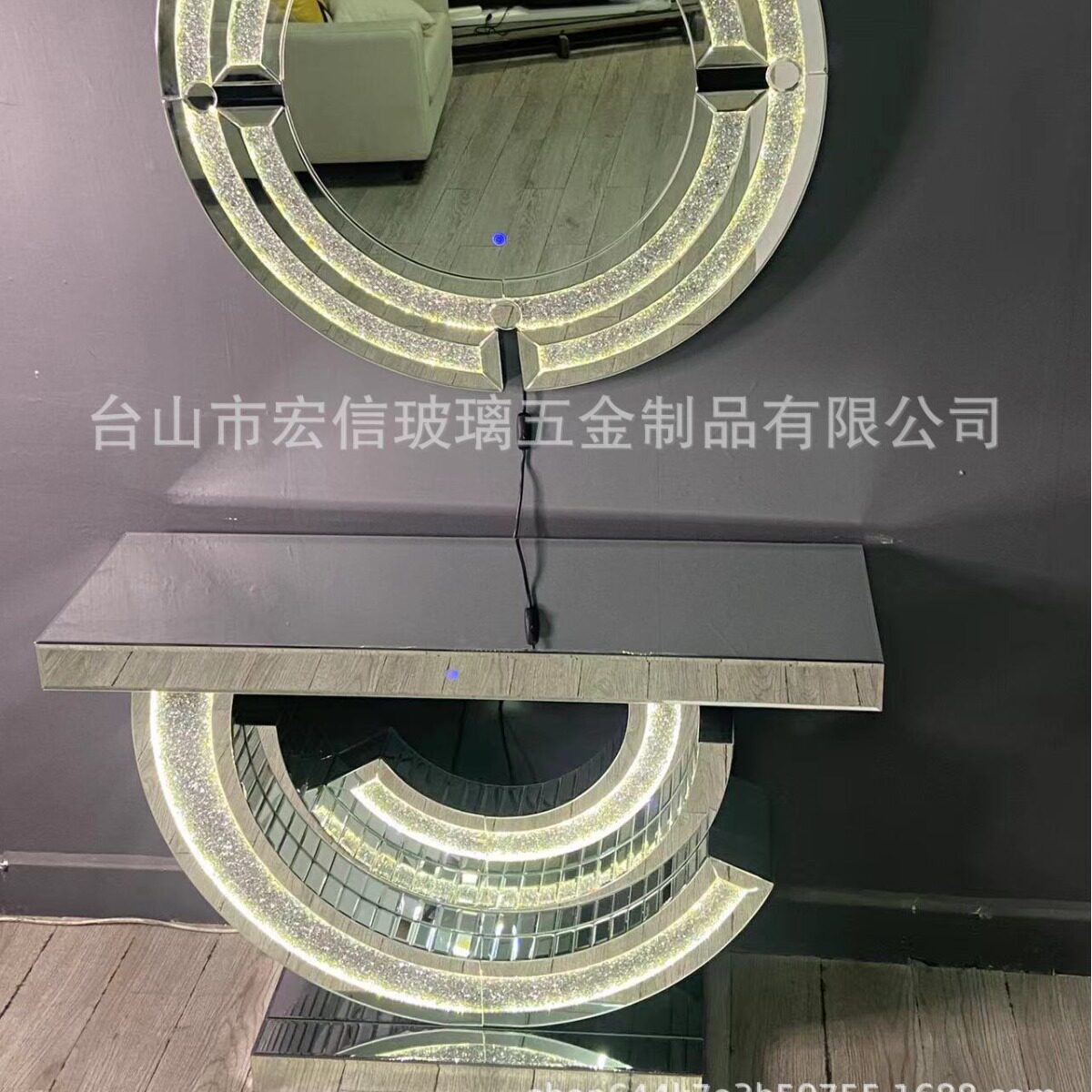 LED带灯厂价制造钻石咖啡桌客厅茶几镜面台轻奢家具装饰边几透明