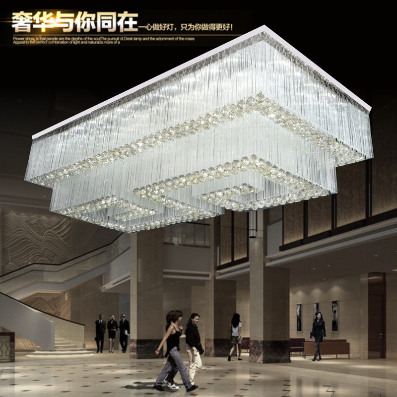 水晶吊灯非标酒店别墅会所工程灯客厅吸顶灯长方形水晶灯灯具
