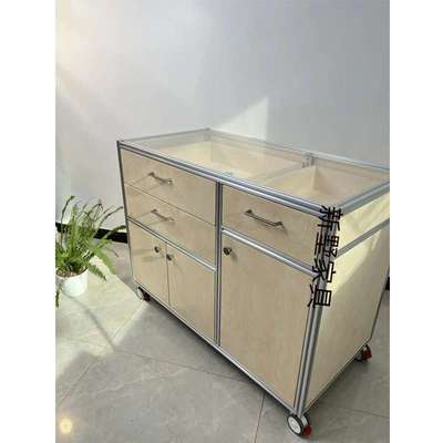 简约现代桦木海洋板餐边柜移动铝型材咖啡机柜家用客厅收纳展示柜