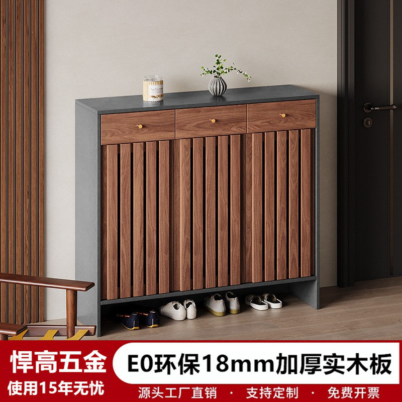 新中式入户鞋柜储物柜一体家用门口隔断柜玄关柜实木可落地柜