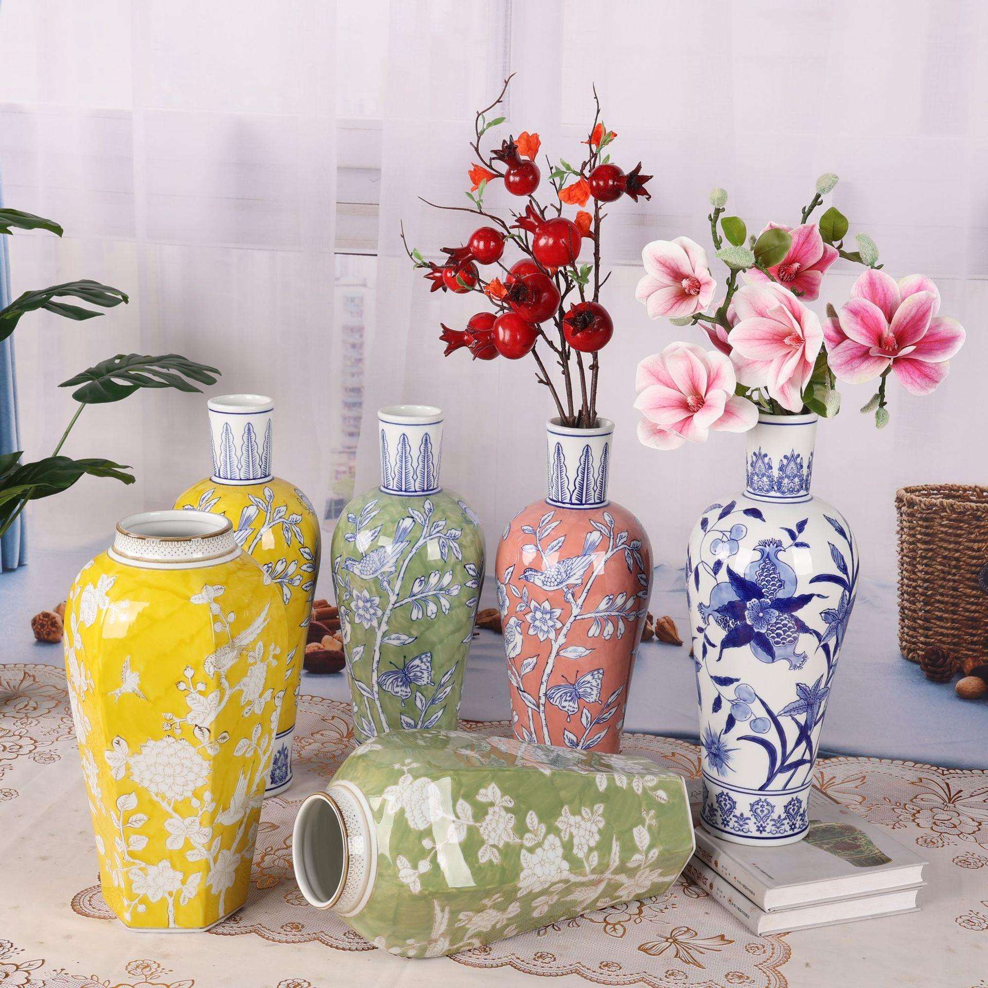 陶瓷花瓶客厅餐桌插花轻奢花器中式复古青花瓷花瓶手绘陶瓷花器