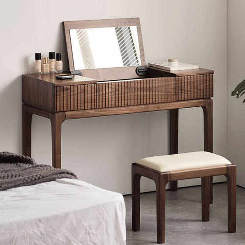 北欧实木黑胡桃木梳妆台现代简约化妆桌北美樱桃木家用小户型书桌