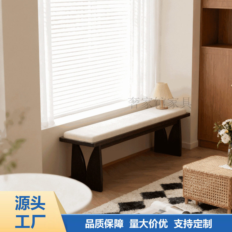 黑色哑光实木长条凳家用入户换鞋凳卧室床尾凳休息区长椅凳餐凳
