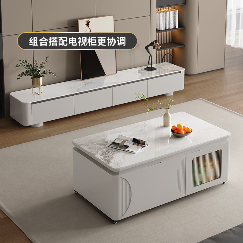可移动茶几电视柜组合客厅家用小户型现代简约岩板茶几储物带凳无