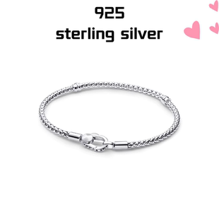 【新品】S925纯银饰钉链扣手链登山扣式银色素链送男友七夕礼物