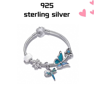 【新品】S925纯银绮梦花园手链套装蓝白色蝴蝶精致梦幻七夕礼物