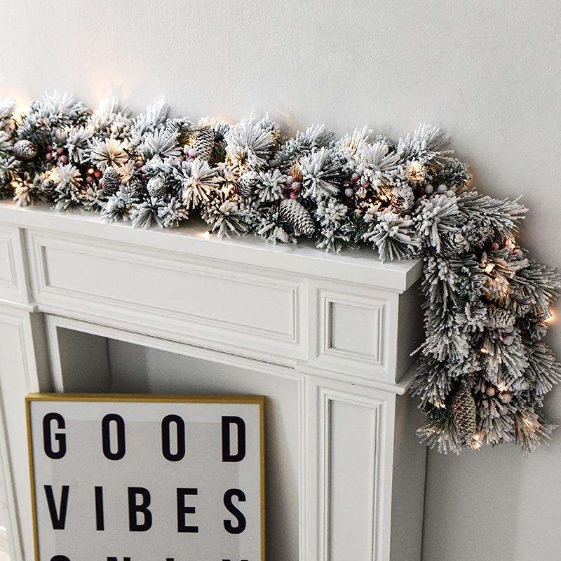 NUCHI亚马逊豪华加密植绒积雪圣诞花环藤条商场栏杆扶手圣诞装饰