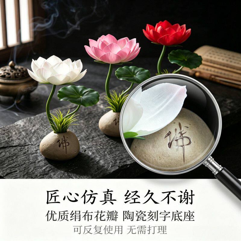 仿真莲花荷花佛前供花假花佛堂佛台供佛客厅家居花草装饰摆件