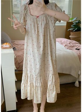 韩国ins女士韩版 甜梦小樱桃 浪漫即视感撞色花边家居服睡衣/睡裙