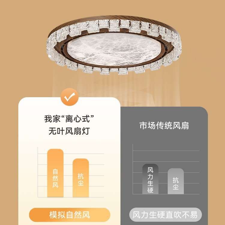 意式轻奢无叶风扇灯中古风卧室吸顶灯新款现代简约轻奢隐形电扇灯
