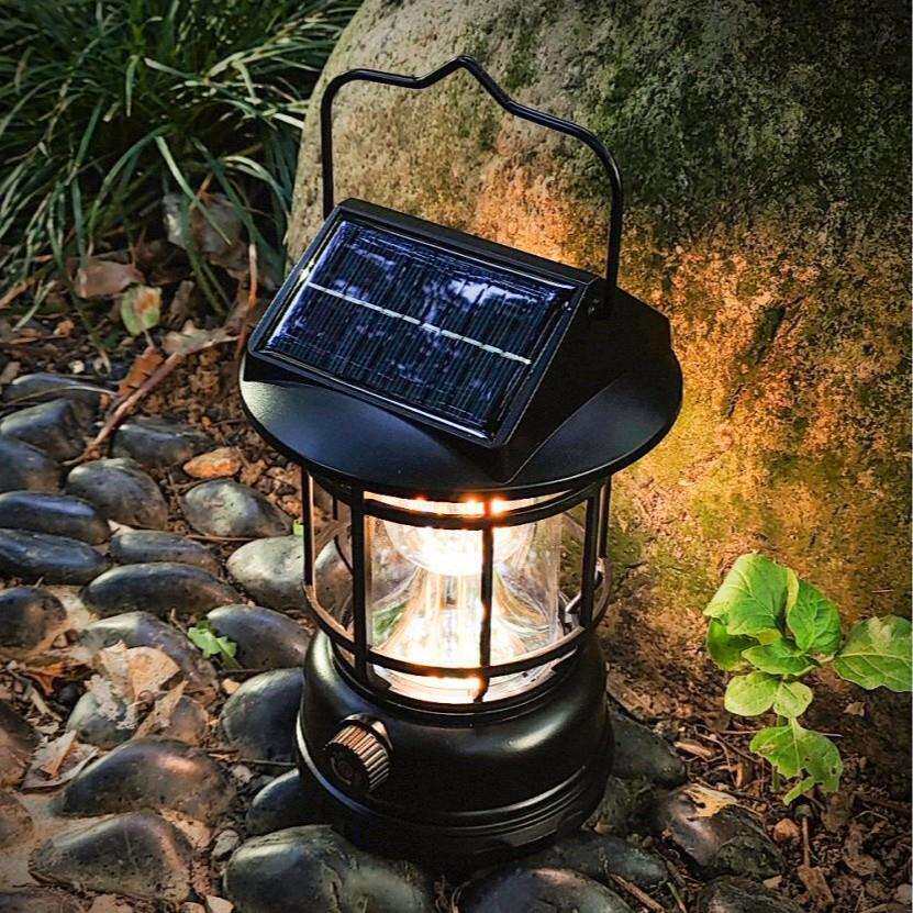 太阳能充电式复古户外露营灯LED应急照明灯强光手提式暖光氛围灯