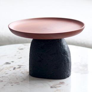 创意艺术仿火山石果盘摆件高级感样板房客厅茶几实木收纳盘装饰品