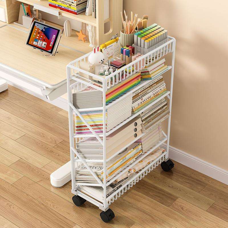 收纳架小书架可移动桌边教室课桌旁学生学习书本带轮置物架阅读架