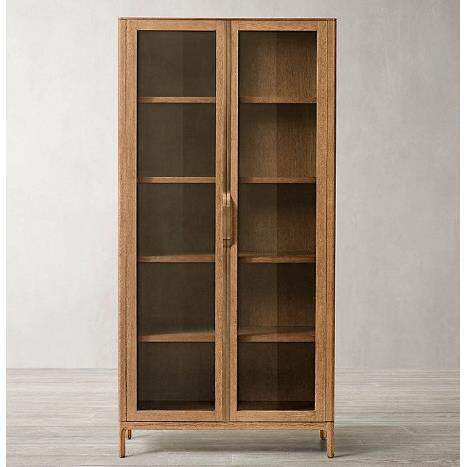 RH美式乡村实木书柜书橱储物柜双门收纳柜带门展示实木书柜玻璃柜