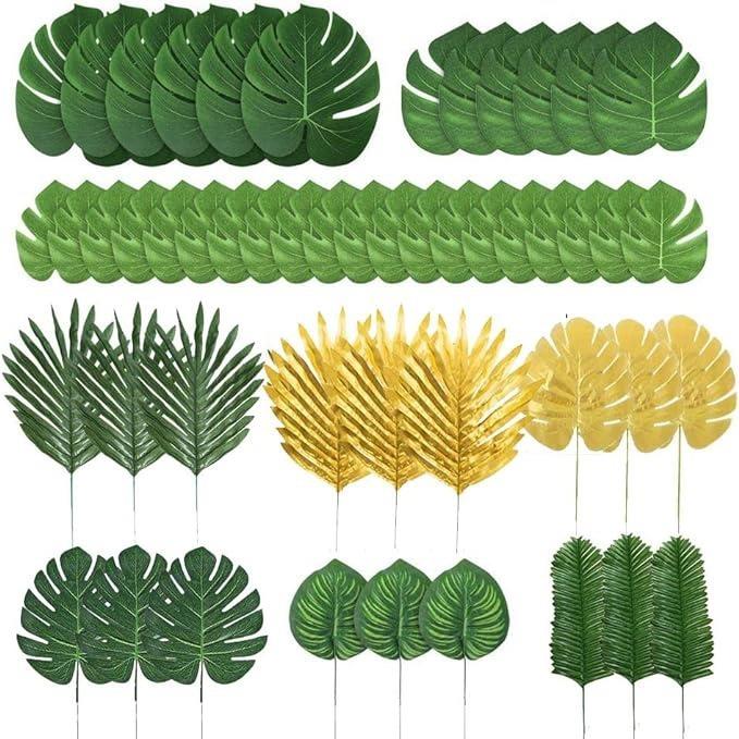 仿真植物套装9种78pcs龟背叶棕榈叶热带植物派对装饰婚礼户外布置